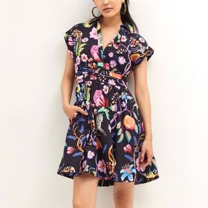 Anthropologie Size 6 Maeve Flora & Fauna Animal Print Cap Sleeve Mini Dress